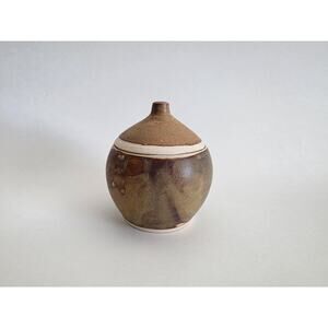 Handmade Studio Pottery Lidded Jar Signed EG – Brown Glaze, 4 x 3.25 in